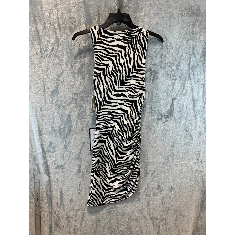 Katia Rae Zebra Print Ruched Cowl Neck Mini Dress Black White LBP5812 XS NEW